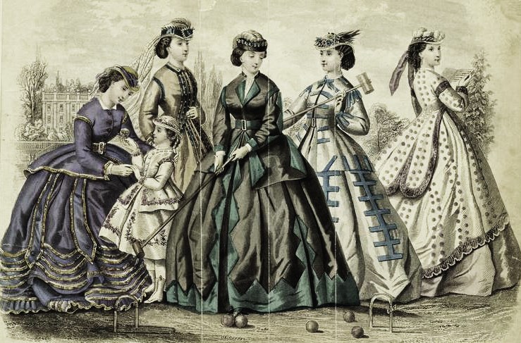 Victorian drawing of a group of women playing Croquet - 14 Bridgerton hen party ideas - party games - croquet 